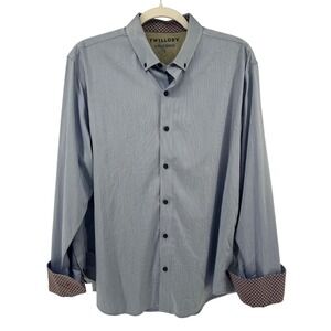 Twillory Untuckable Mens Large Blue Check Gingham Button Down Shirt L Flip cuff